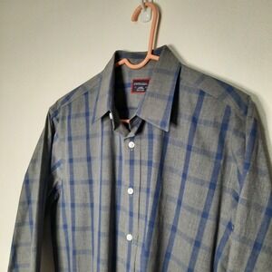 UNTUCKit Mens Long Sleeve Button Down 100% Cotton Shirt Size L Plaid Blue Gray